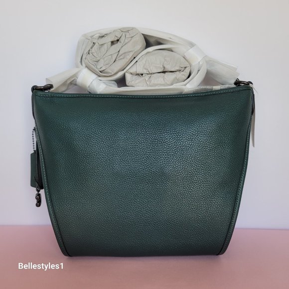 COACH Small Dufflette “C” Charm Polished Pebbled Leather Crossbody- Forest Color - Picture 6 of 16